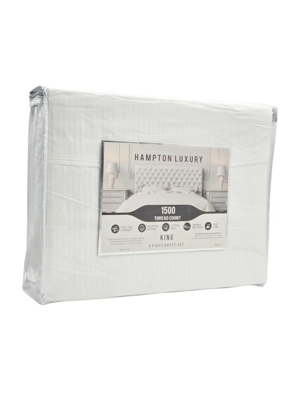 Hampton Luxury King Size 4pc White Sheet Set 1500 Thread Count Cotton‎ Blend